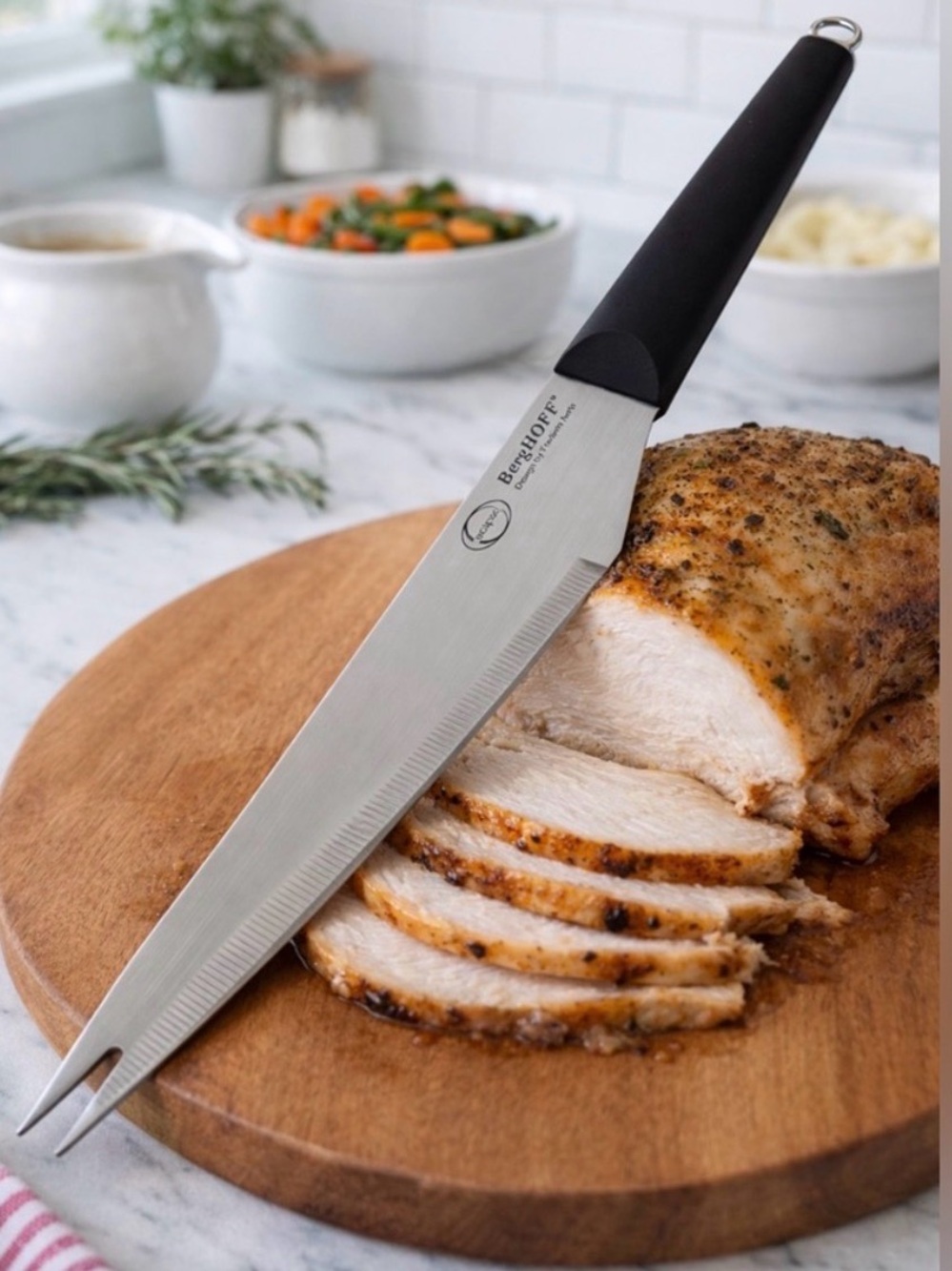 BergHOFF Eclipse Carving Knife with Forked Tip Stainless Steel Designer(F124)✨